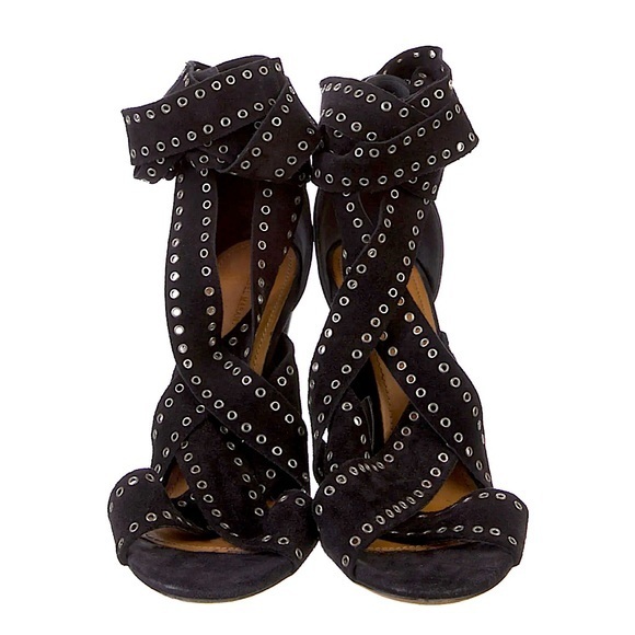 Isabel Marant. Eyelet Suede Anaid Cross Strap Wrap Around Sandals - Picture 7 of 11